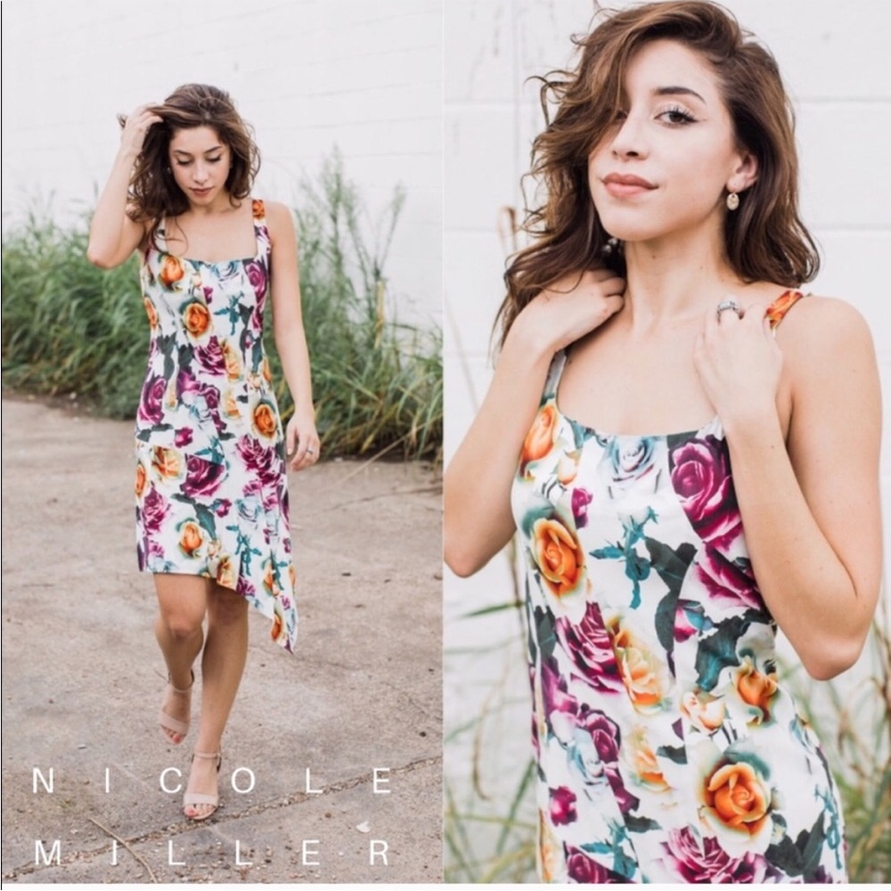 Nicole Miller Asymmetrical Dress with Floral Design
